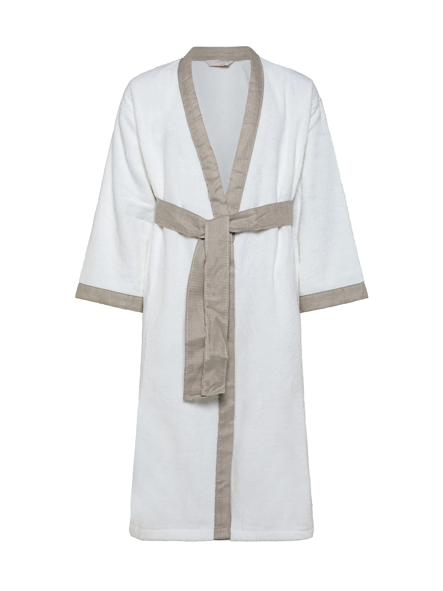 coincasa Accappatoi E Ciabatte|Biancheria Bagno|Accappatoio bordo lino Thermae Bianco/Marrone
