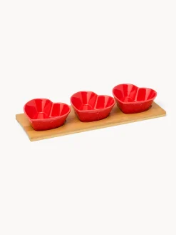 coincasa Coppe E Coppette|Antipastiera in legno di bamboo con 3 coppette a cuore Rosso