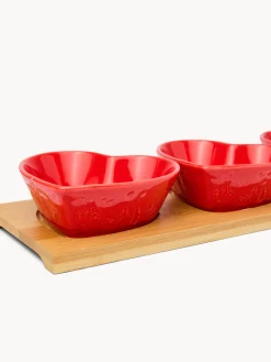 coincasa Coppe E Coppette|Antipastiera in legno di bamboo con 3 coppette a cuore Rosso