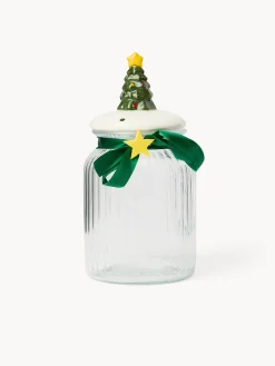 coincasa Contenitori E Cestini|Coppe E Contenitori Natalizi|Barattolo in vetro con tappo a Babbo Natale Bianco