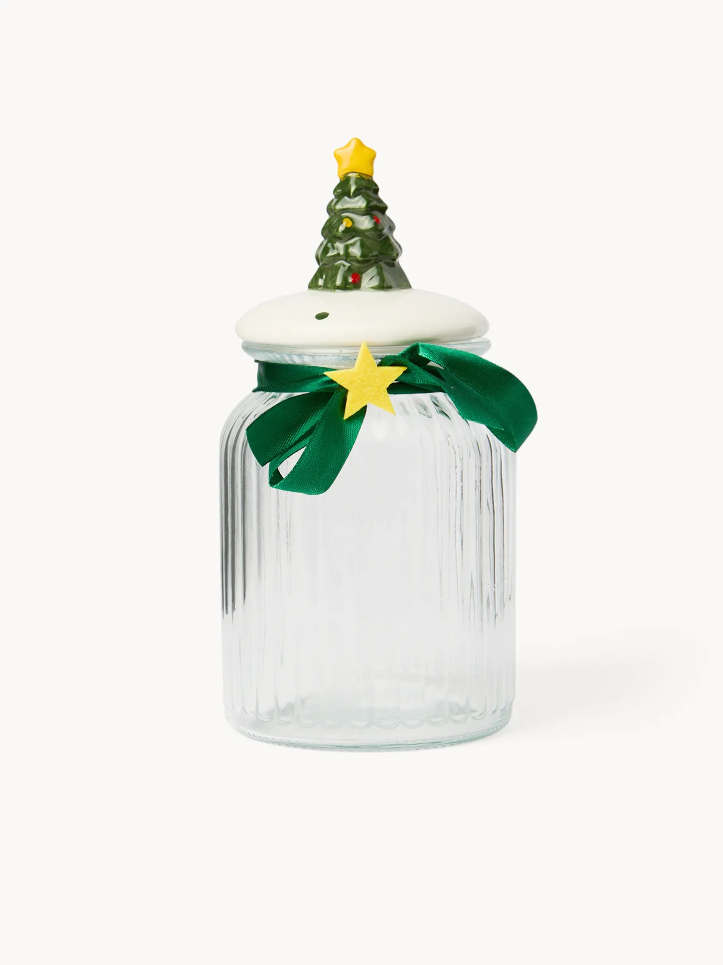 coincasa Contenitori E Cestini|Coppe E Contenitori Natalizi|Barattolo in vetro con tappo a Babbo Natale Bianco