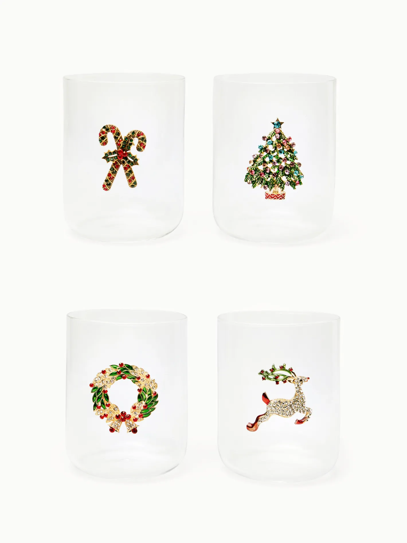 coincasa Bicchieri E Calici|Bicchieri E Calici Natalizi|Bicchieri acqua in vetro con applicazioni natalizie Trasparente