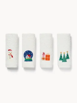 Asciugamani|Bagno|Box 4 lavette in spugna di cotone ricamo natalizio Multicolor