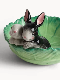 coincasa Coppe E Coppette|Coppa in ceramica a foglia con conigli applicati Multicolor