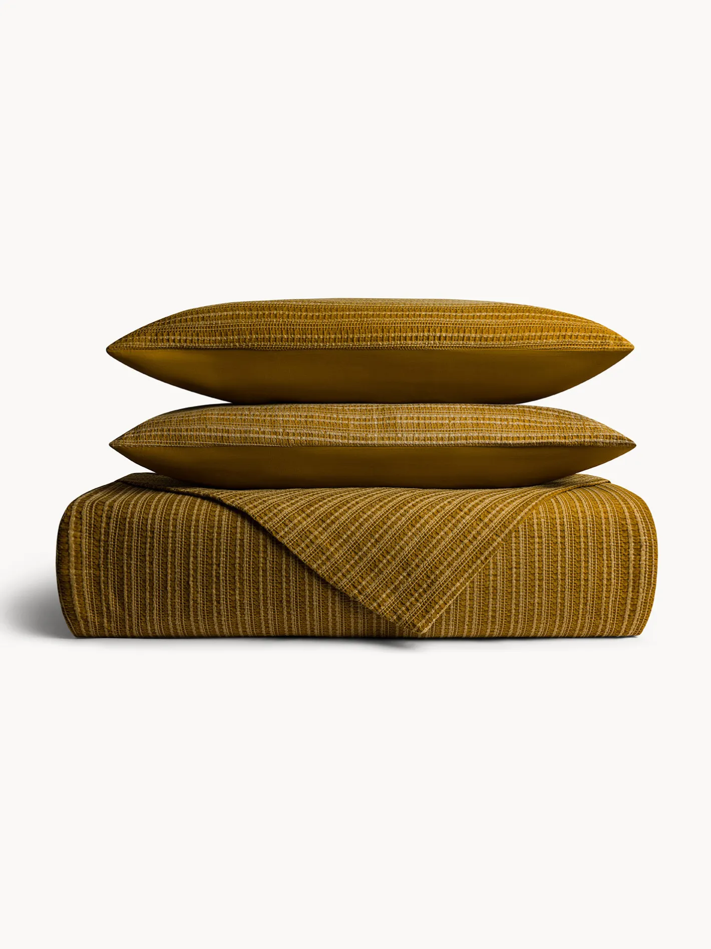 coincasa Biancheria Da Letto|Copripiumino in puro cotone lavato lavorazione waffle Giallo ocra