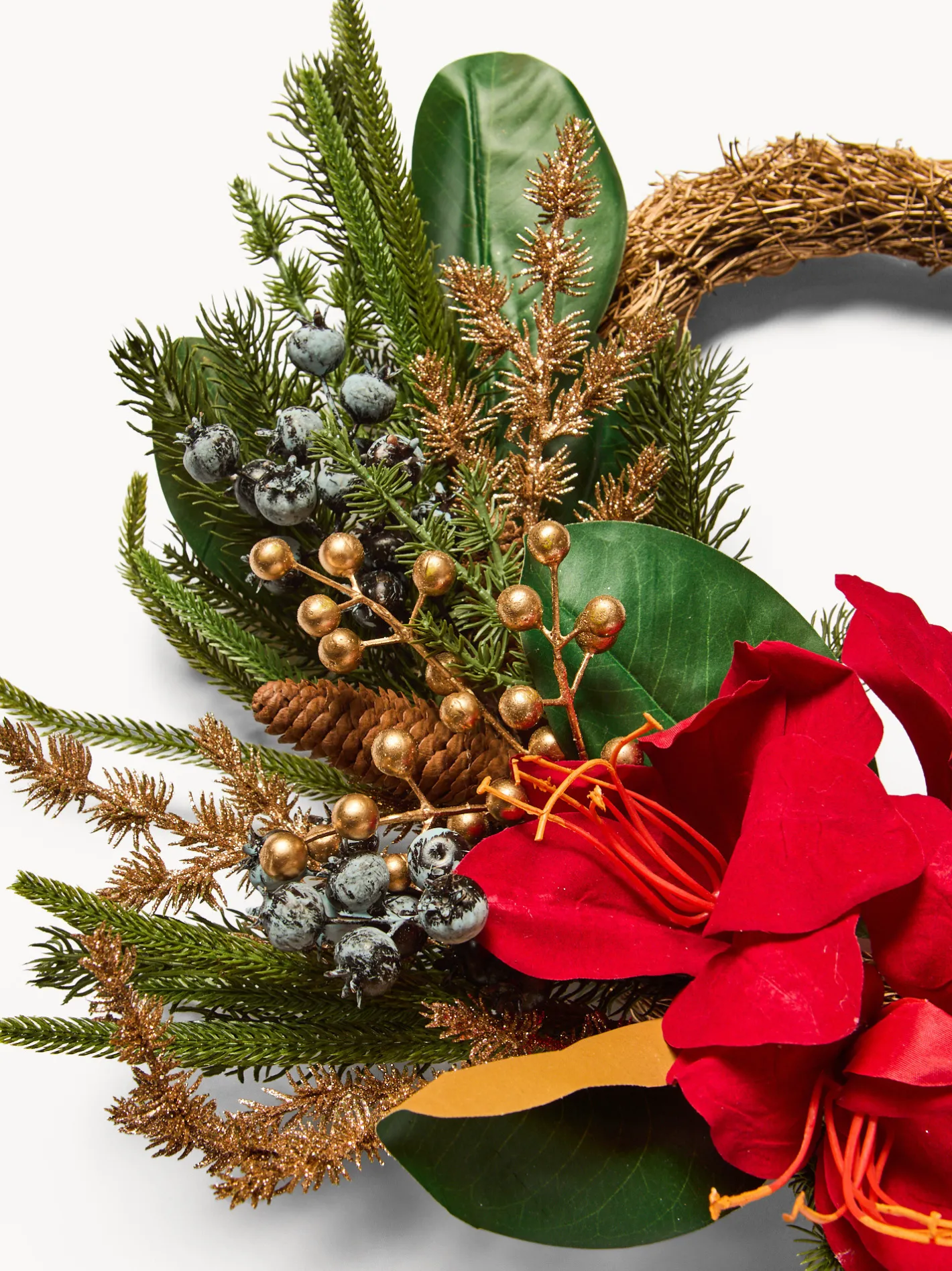 coincasa Altre Decorazioni Natalizie|Corona con fiori finti Rosso