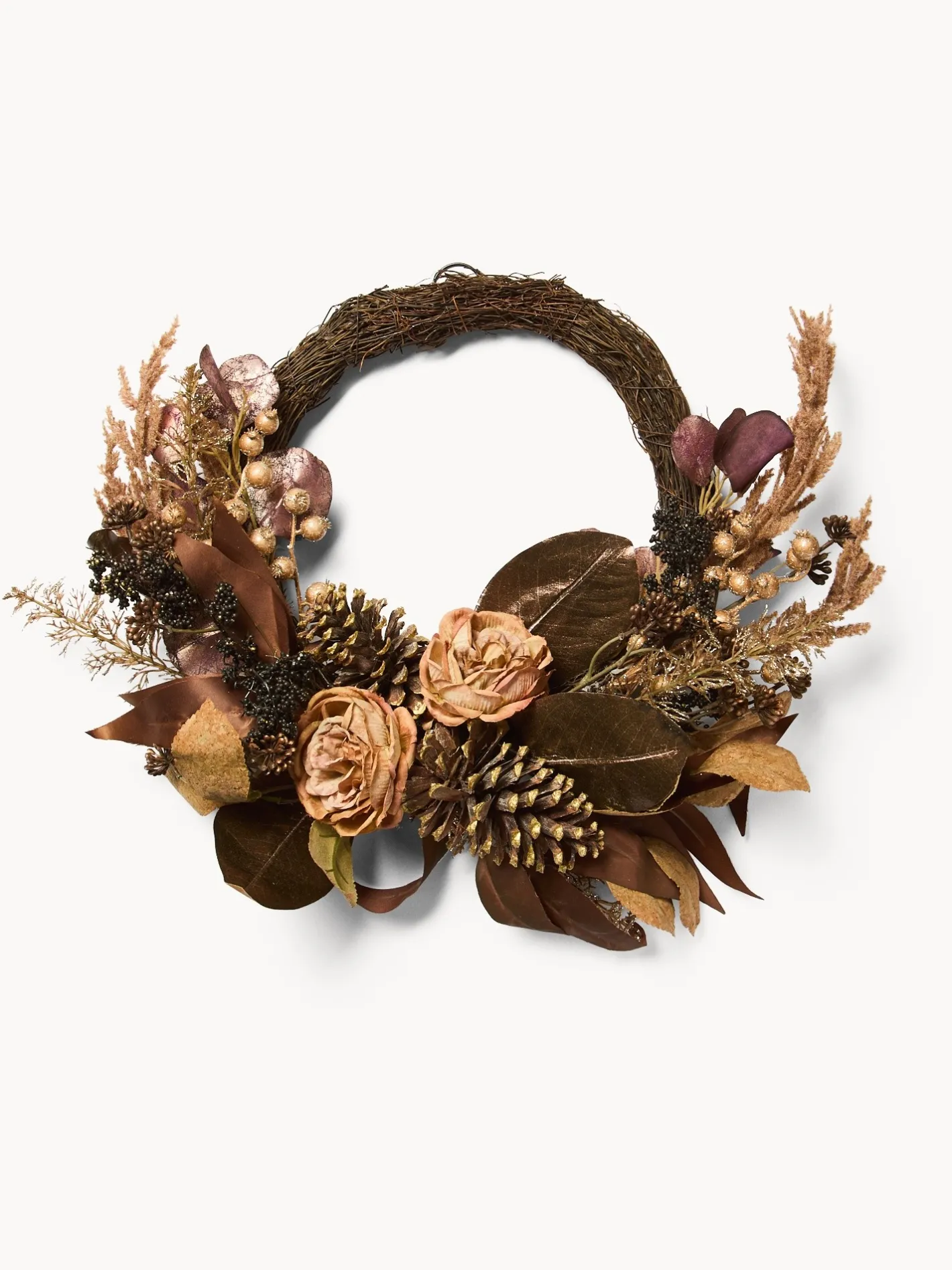 coincasa Altre Decorazioni Natalizie|Corona con fiori finti autunnali Marrone