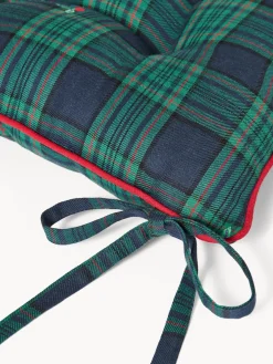 coincasa Cuscini Per Sedie|Cuscino da sedia con lacci in twill di cotone con ricami agrifoglio Blu