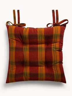 coincasa Cuscini Per Sedie|Cuscino da sedia con lacci motivo check in puro cotone tinto filo Arancione