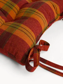 coincasa Cuscini Per Sedie|Cuscino da sedia con lacci motivo check in puro cotone tinto filo Arancione