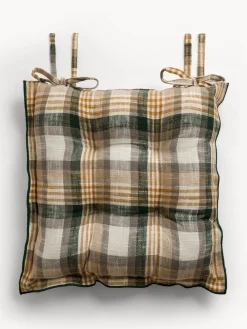 coincasa Cuscini Per Sedie|Cuscino da sedia con lacci motivo check in puro cotone tinto filo Verde