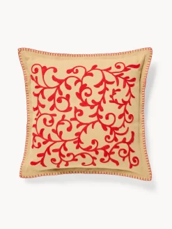 coincasa Cuscini Divano|Cuscini Natalizi|Cuscino 45x45 in cotone con ricamo a catenella Rosso