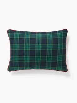 coincasa Cuscini Divano|Cuscini Natalizi|Cuscino 35x50 in cotone motivo tartan con ricami agrifoglio Blu