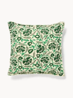 coincasa Cuscini Divano|Cuscini Natalizi|Cuscino 50x50 in garza di cotone stampato con frangette Verde