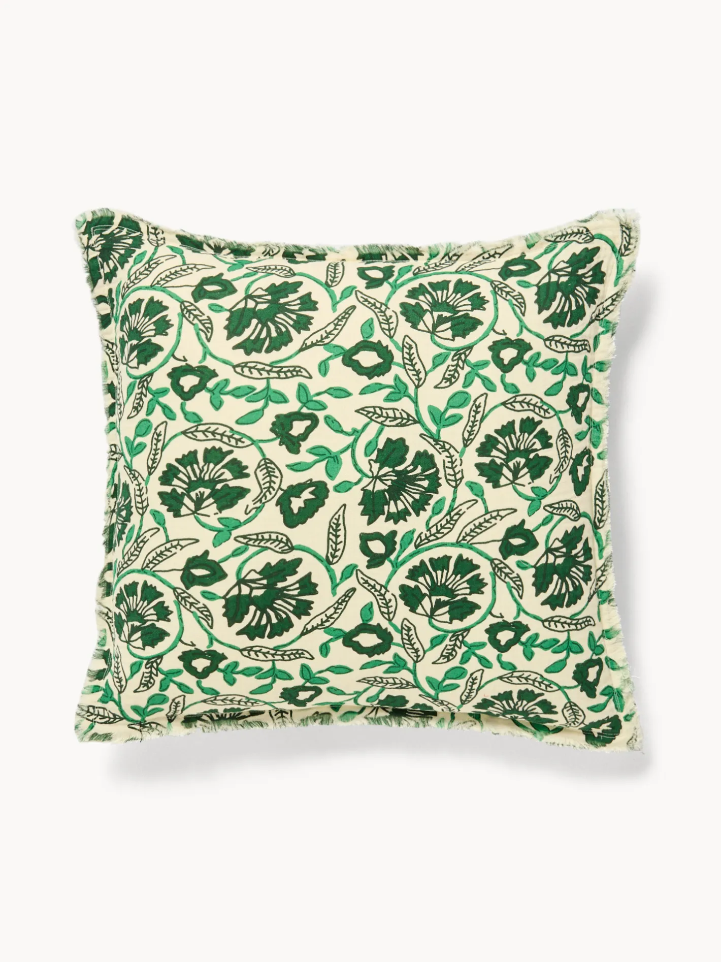 coincasa Cuscini Divano|Cuscini Natalizi|Cuscino 50x50 in garza di cotone stampato con frangette Verde