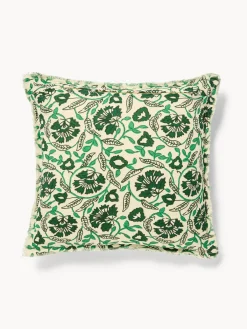 coincasa Cuscini Divano|Cuscini Natalizi|Cuscino 50x50 in garza di cotone stampato con frangette Verde