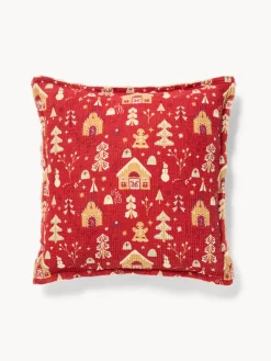 coincasa Cuscini Divano|Cuscini Natalizi|Cuscino 50x50 in garza di cotone con frangette Rosso