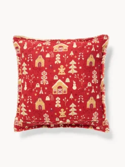 coincasa Cuscini Divano|Cuscini Natalizi|Cuscino 50x50 in garza di cotone con frangette Rosso