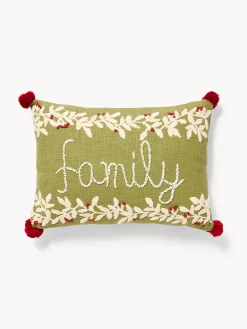 coincasa Cuscini Divano|Cuscini Natalizi|Cuscino 35x50 ricamo family con pompon Verde