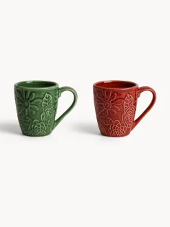 coincasa Tazze, Mug E Tazzine|Mug in stoneware con fiori in rilievo Multicolor