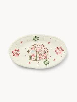 coincasa Piatti|Piatti Natalizi|Piatto da portata in porcellana motivo villaggio di Natale Bianco