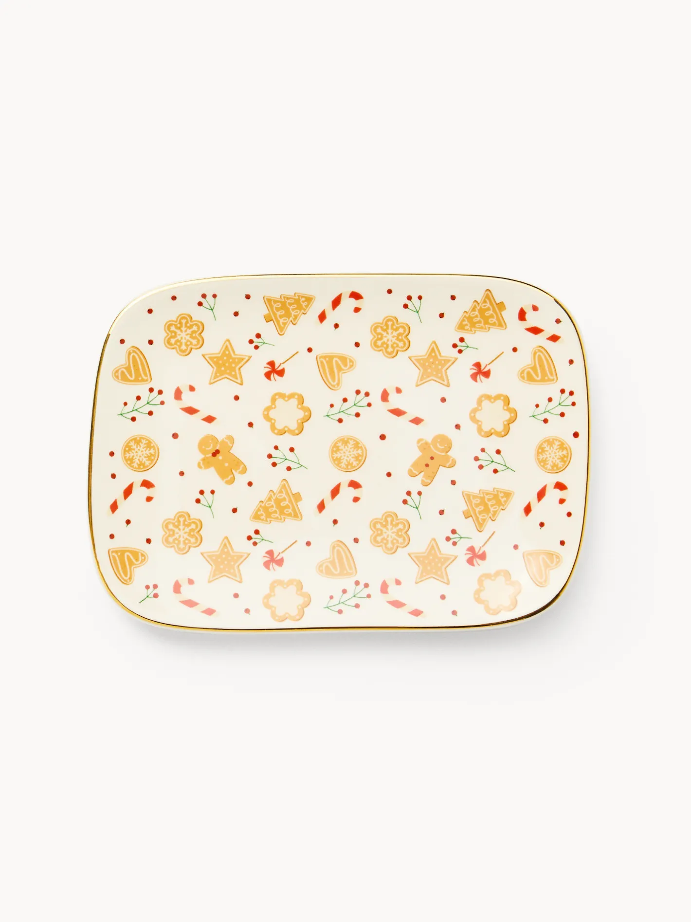 coincasa Piatti|Piatti Natalizi|Piatto da portata in stoneware motivo gingerbread Bianco