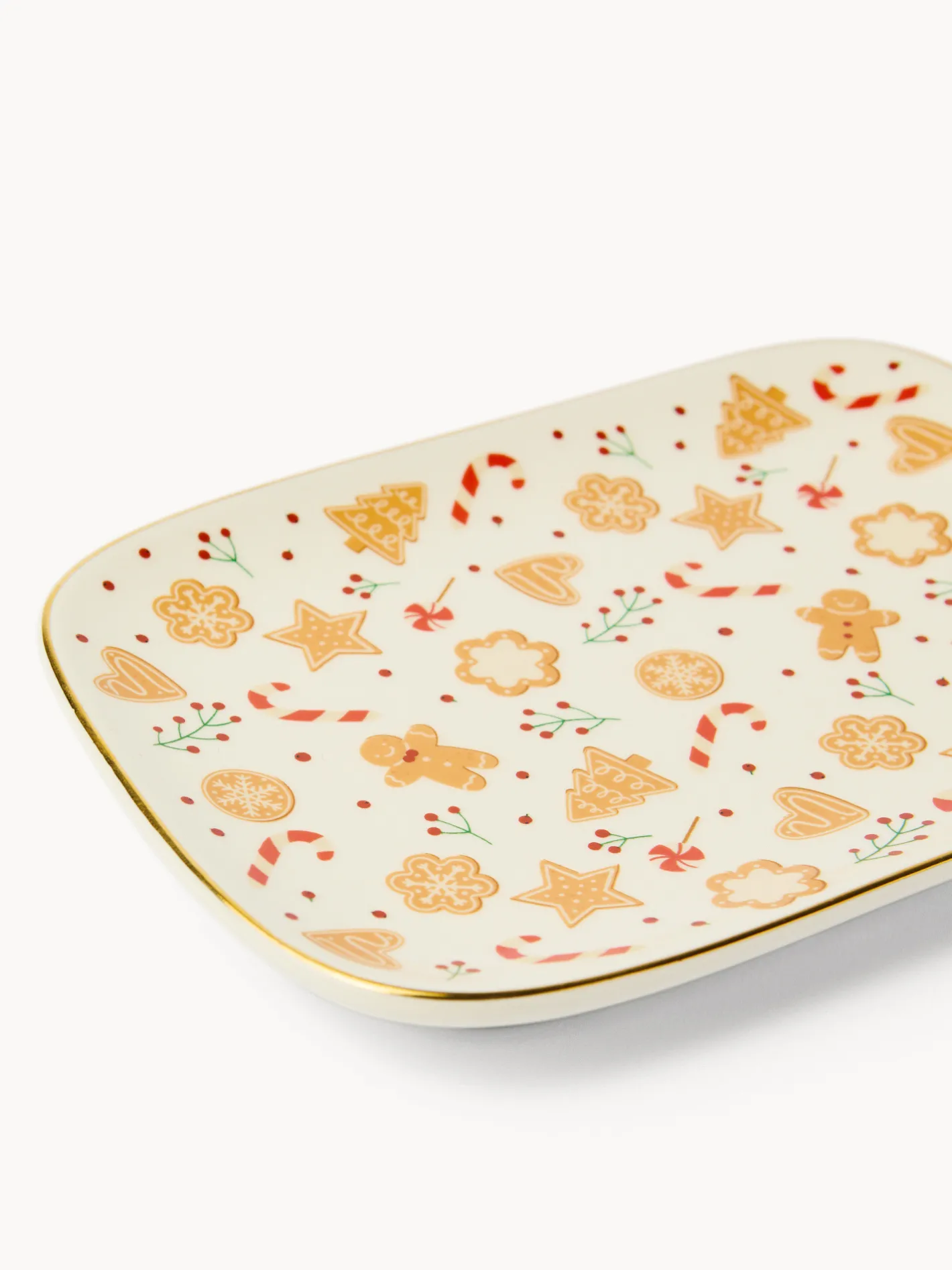 coincasa Piatti|Piatti Natalizi|Piatto da portata in stoneware motivo gingerbread Bianco