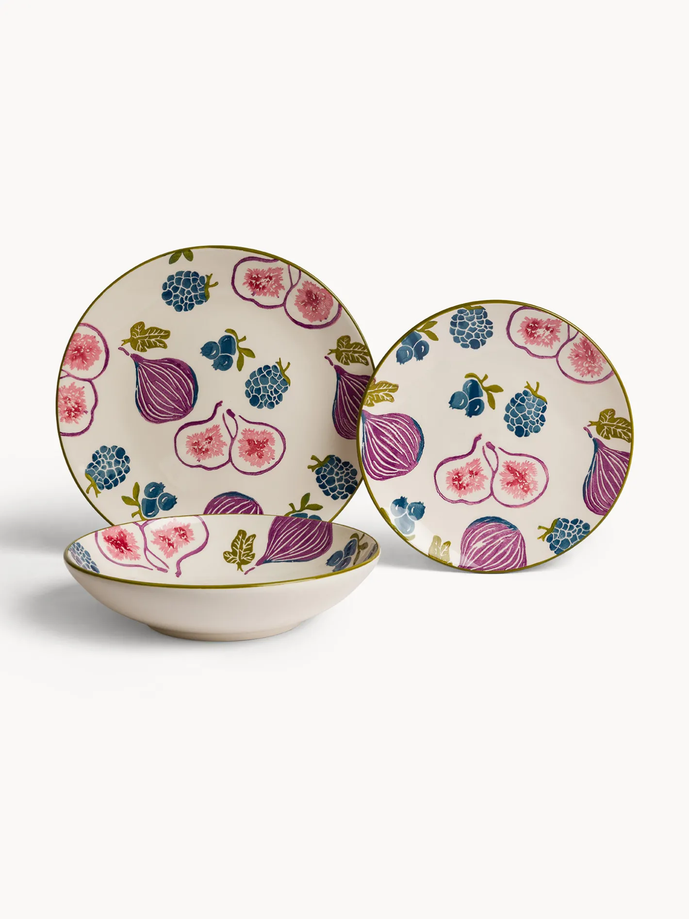 Piatti|Piatto fondo in ceramica motivo fichi dipinto a mano Multicolor