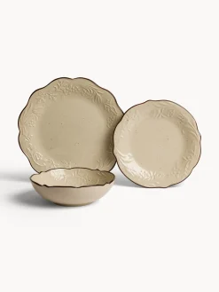 coincasa Piatti|Piatto frutta in stoneware con filo marrone Beige chiaro