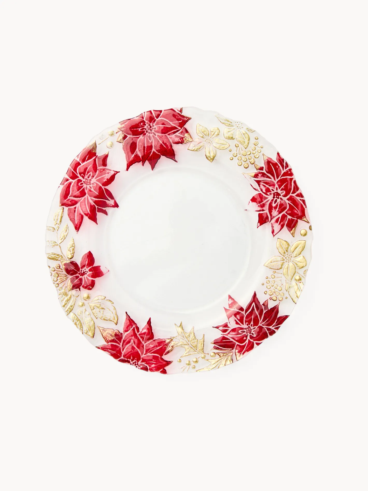 coincasa Piatti|Piatti Natalizi|Piatto frutta in vetro decoro fiore Rosso