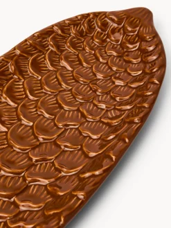 coincasa Piatti|Piatti Natalizi|Piatto ovale in ceramica a pigna Marrone