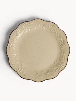 coincasa Piatti|Piatto piano in stoneware con filo marrone Beige chiaro