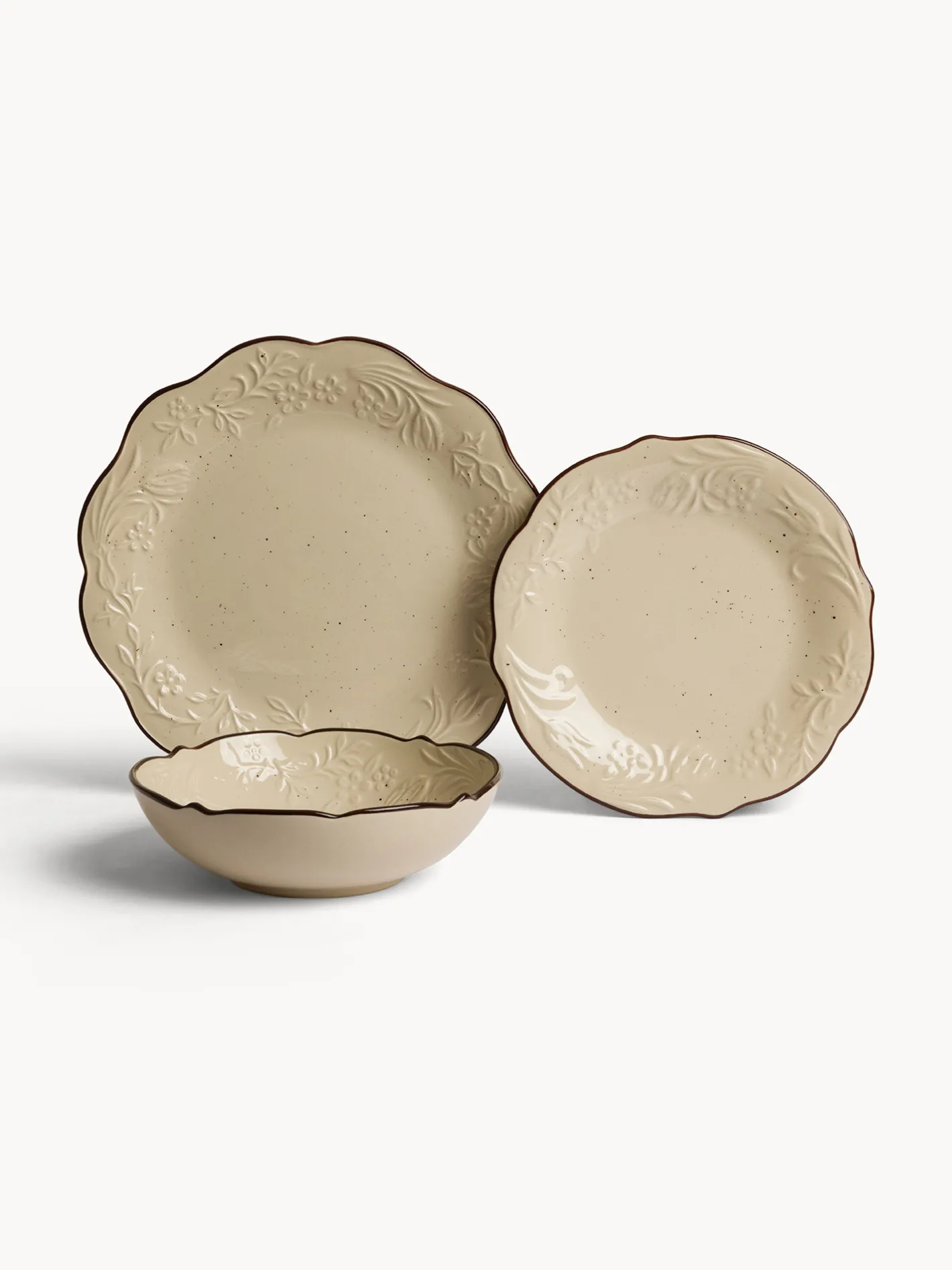 coincasa Piatti|Piatto piano in stoneware con filo marrone Beige chiaro