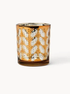 coincasa Lanterne, Candelieri E Portacandele|Altre Decorazioni Natalizie|Portacandele in vetro dec a foglie Oro