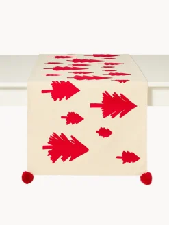 coincasa Runner|Tovaglie E Runner Natalizi|Runner in cotone e lurex con ricami Rosso