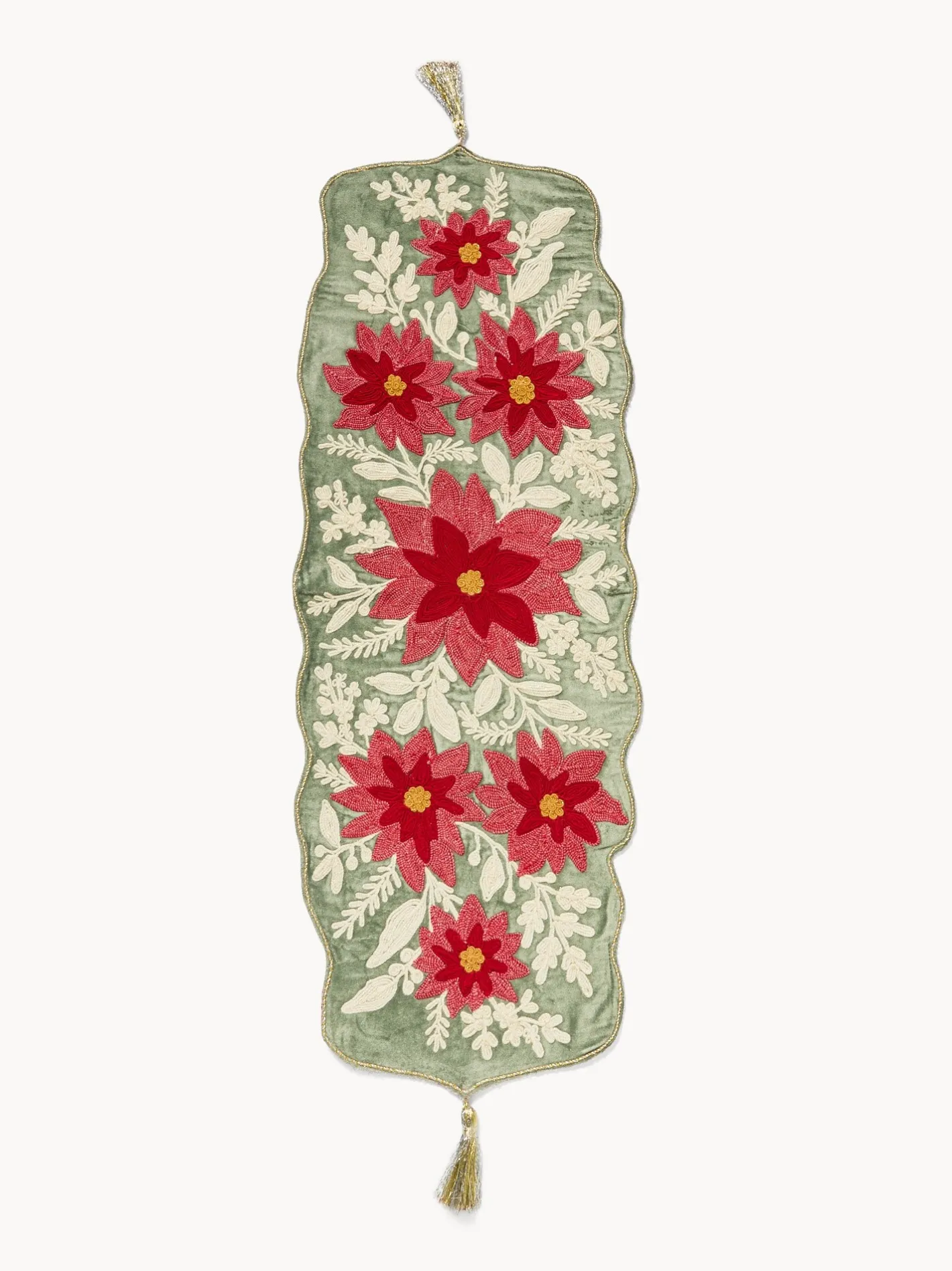 coincasa Tovaglie E Runner Natalizi|Runner|Runner in cotone e viscosa con ricamo floreale e nappine Rosso