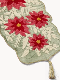 coincasa Tovaglie E Runner Natalizi|Runner|Runner in cotone e viscosa con ricamo floreale e nappine Rosso