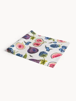 Biancheria Da Tavola|Runner|Runner in panama di puro cotone stampa fichi Bianco