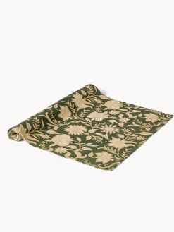 coincasa Runner|Tovaglie E Runner Natalizi|Runner in puro cotone con stampa manuale e dettagli d'oro Verde