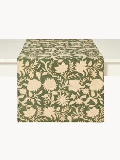 coincasa Runner|Tovaglie E Runner Natalizi|Runner in puro cotone con stampa manuale e dettagli d'oro Verde
