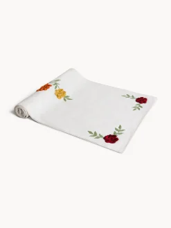 Biancheria Da Tavola|Runner|Runner in puro cotone con ricami floreali Bianco