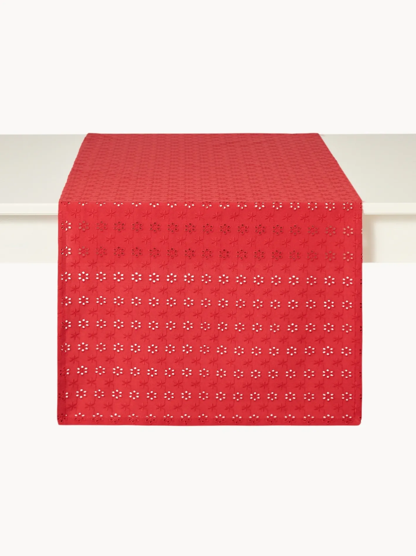 coincasa Runner|Tovaglie E Runner Natalizi|Runner in puro cotone con ricamo sangallo Rosso