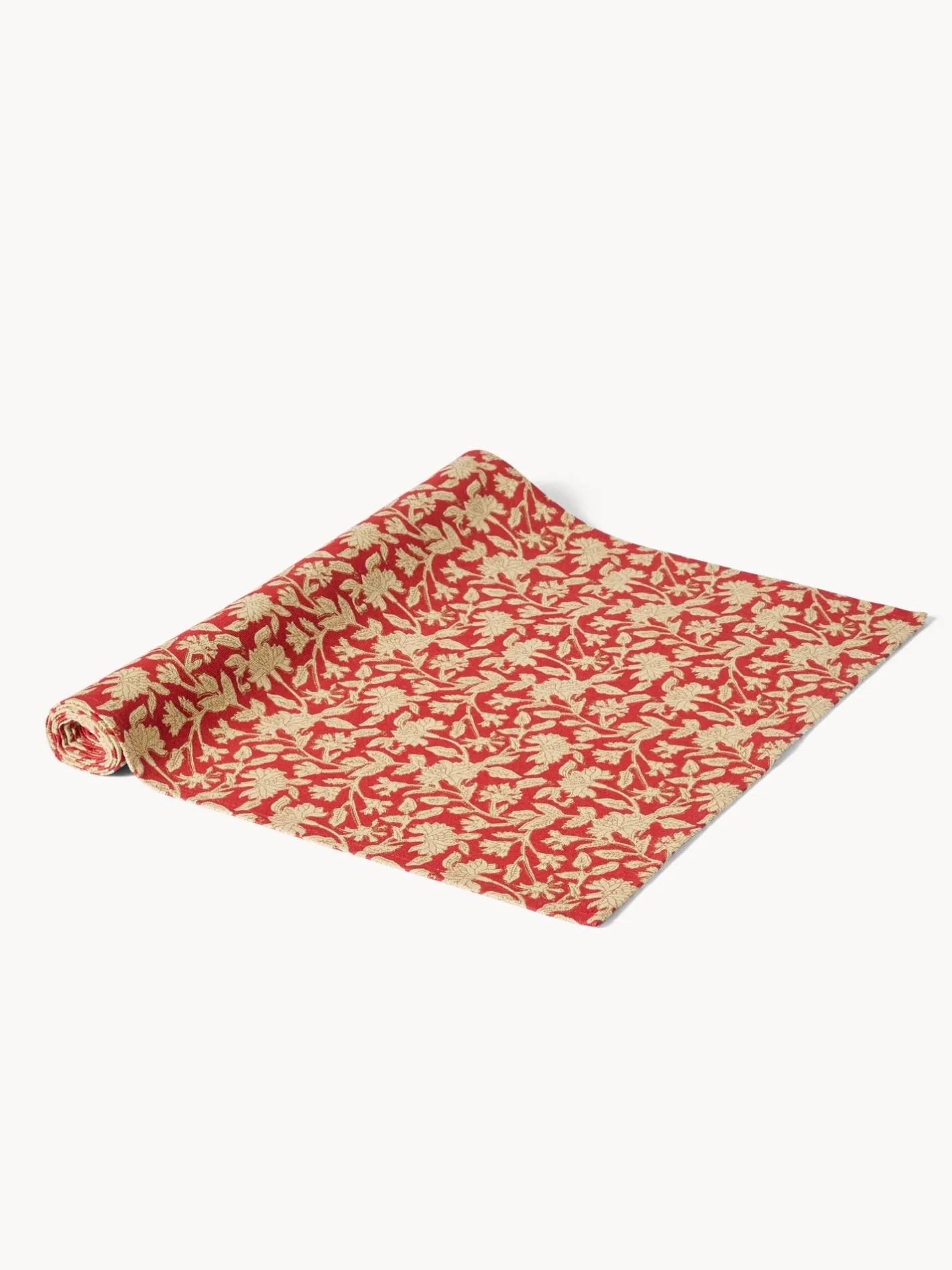 coincasa Runner|Tovaglie E Runner Natalizi|Runner in puro cotone con stampa manuale e dettagli d'oro Rosso