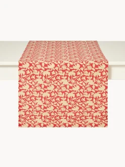 coincasa Runner|Tovaglie E Runner Natalizi|Runner in puro cotone con stampa manuale e dettagli d'oro Rosso