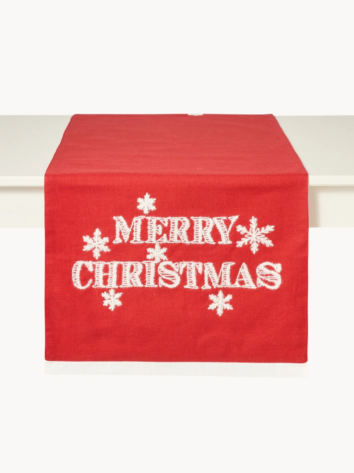coincasa Runner|Tovaglie E Runner Natalizi|Runner in slub di puro cotone con ricamo Rosso