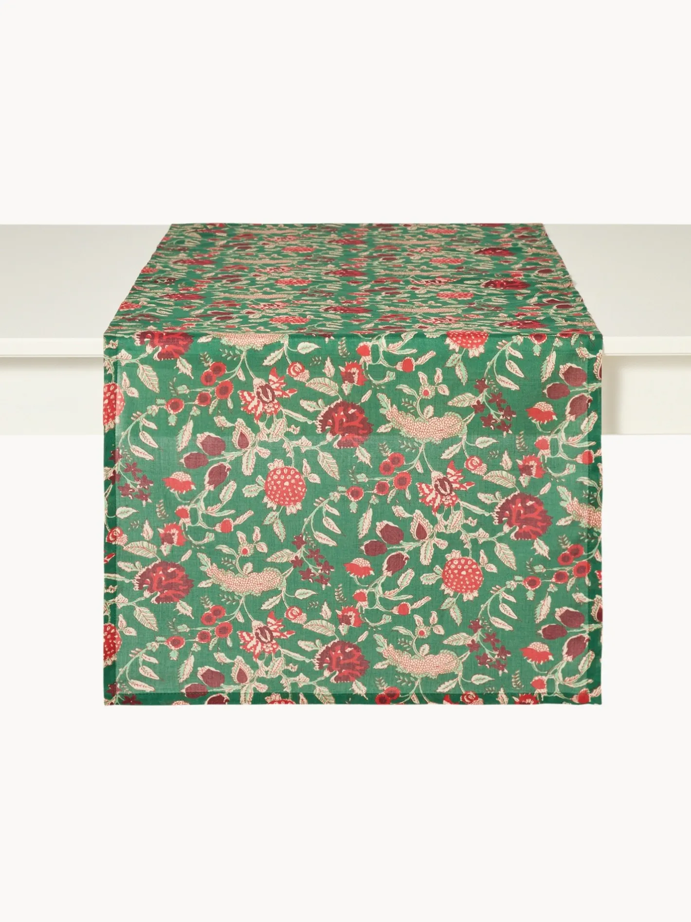 coincasa Runner|Tovaglie E Runner Natalizi|Runner in voile di cotone con stampa block print Verde