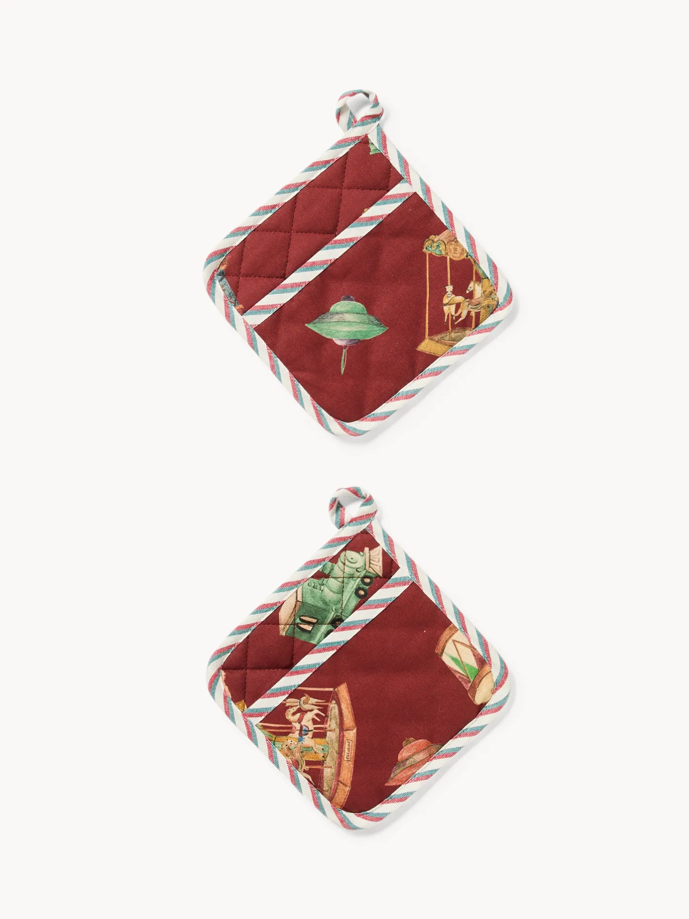 coincasa Presine E Guanti Da Cucina|Strofinacci E Presine Natalizie|Scatola di latta regalo con set di 2 presine Rosso scuro