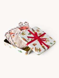 coincasa Presine E Guanti Da Cucina|Strofinacci E Presine Natalizie|Scatola di latta regalo con set di 2 presine Beige chiaro