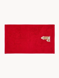 Asciugamani|Bagno|Set 2 asciugamani in spugna di cotone con casette ricamate Rosso