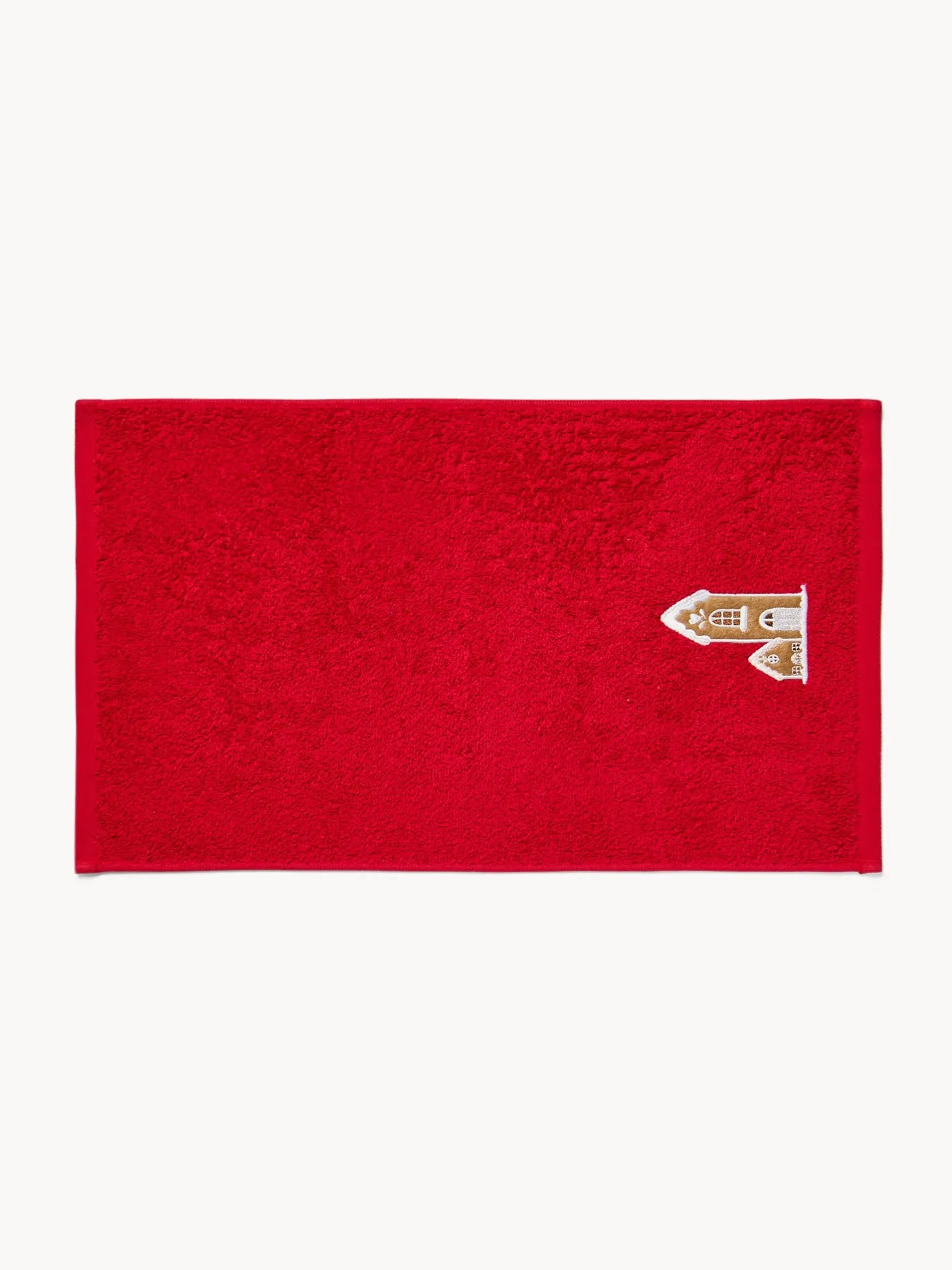 Asciugamani|Bagno|Set 2 asciugamani in spugna di cotone con casette ricamate Rosso